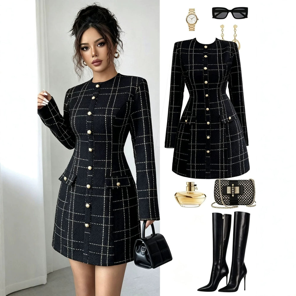 cross-border fashion: elegant chanel-inspired plaid long-sleeve dress - versatile and chic