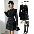 cross-border fashion: elegant chanel-inspired plaid long-sleeve dress - versatile and chic