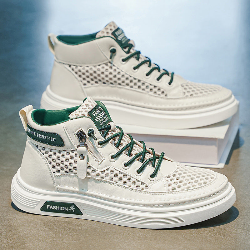 2026 spring trendy new hollow-out mesh breathable chunky sole casual men's shoes - hot selling versatile anti-slip high-top sneakers