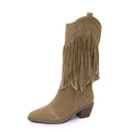 new pointed-toe rivet mid-heel v-cut knight boots - autumn retro cross-border chunky heel plus size high boots for women