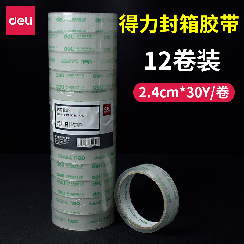 Deli 30130 sealing tape scotch tape 2.4cm wide packing adhesive tape 24mm12 rolls/cylinder wholesale