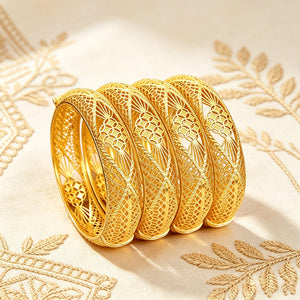Vintage filigree hollow gold-plated bangle for women - middle eastern wedding & ethnic style bracelet - wholesale & dropshipping available