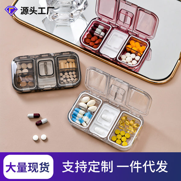 The small medicine box comes with a medicine dispenser, a convenient travel portable grid tablet box, a medicine cutter, and a sealed medicine box.