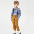 Kids' autumn plaid shirt & overalls set - korean style boys' gentleman outfit - in stock & wholesale