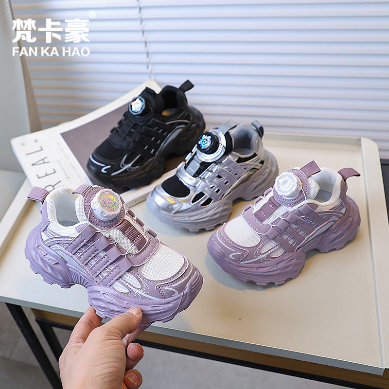 Vancahao boys' rotating buckle fashion sneakers,  spring/autumn new korean style girls' trendy running shoes