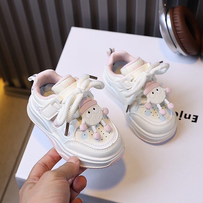 Girls' casual sneakers, kids' athletic board shoes,  spring/autumn new arrivals, soft sole cartoon sneakers for boys, white shoes for ages 1-6