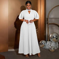 Plus size semi-high neck cutout elegant dress - high waist chic party evening pleated skirt
