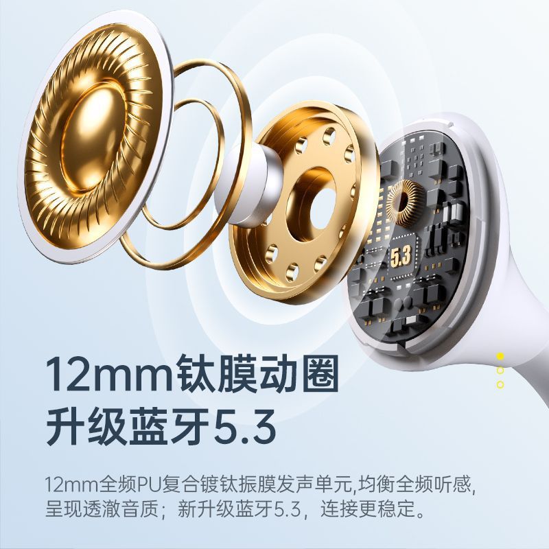 High-end open-ear bone conduction headphones, wireless bluetooth, clip-on design, non-in-ear, extra-long battery life, skin-friendly, snow white