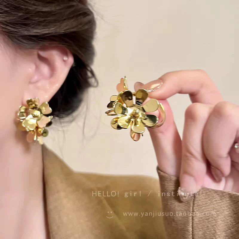 925 silver needle hong kong style retro metal earrings for women classy geometric plain hoop earrings easiest for match exaggerated work clothing earrings