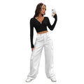 women's new black v-neck cut outlong sleeves t-shirt waist slimming look waist sexy hot girl style tops