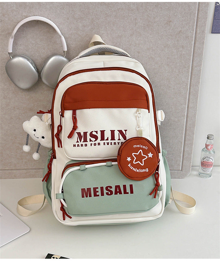 New student backpack contrasting colors fashion trend versatile new middle school student college student backpack men and women the same style