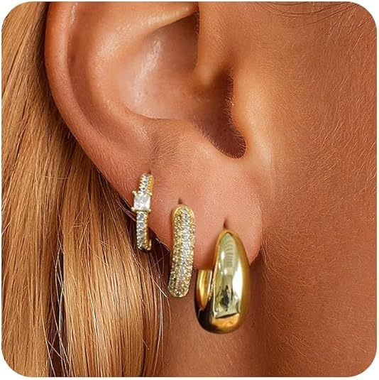 18k gold plated, hot-selling european and american cross-border style, minimalist cubic zirconia fashion women's earrings and hoops three-piece set