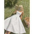 Women's new summer romantic elegant solid color jacquard square neck sleeveless maxi dress with cinched waist