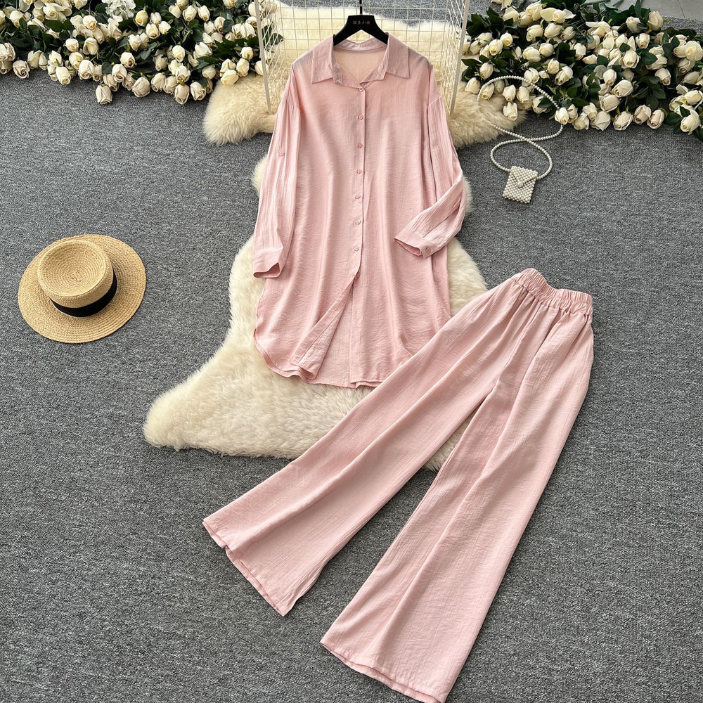 Lazy style casualsuit female k-stylefashionloose medium longlong sleevesshirtdresshigh waistloose pants