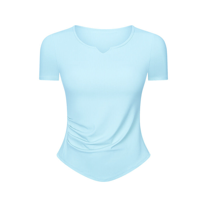 Spr ribbed trim fashion v-neck activewear short sleeve women's fitness running slim fit yoga top ds386