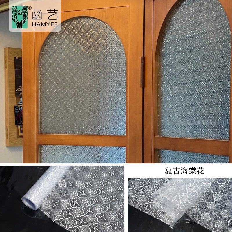 Cross-border  retro begonia flower electrostatic glass sticker PVC glue-free window sticker thickened window grille glass film