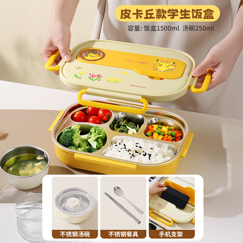 Pokémon 304 stainless steel student lunch box, divided bento box, large capacity meal box for office workers, portable cutlery set
