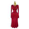 fashion evening dress 2026 spring new arrivalfashionelegant slim fit high round neck pleated hip cover long sleevesdress