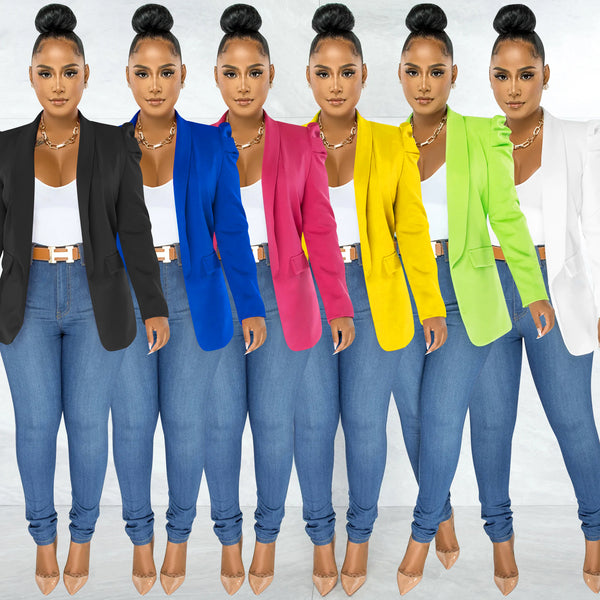 X5932 Cross-border   European and American fashion new solid color women's clothing wrinkled long-sleeved blazer women