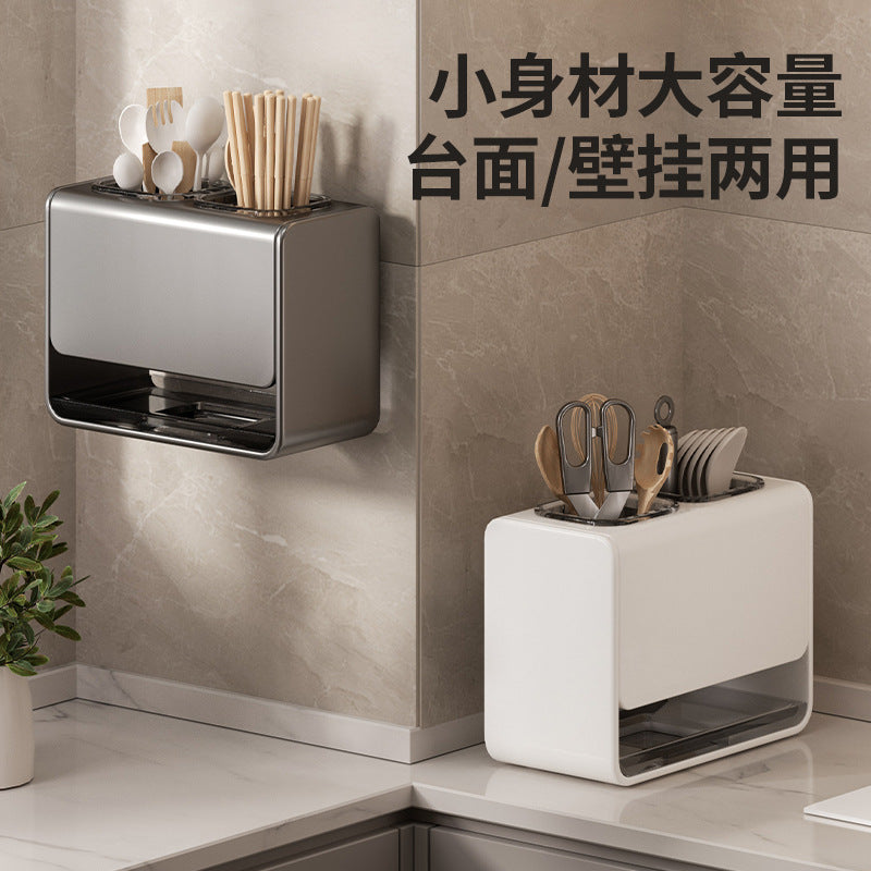 Kitchen chopstick tube rack non-punching wall-mounted wall drain acrylic chopstick cage chopstick basket storage box knife holder