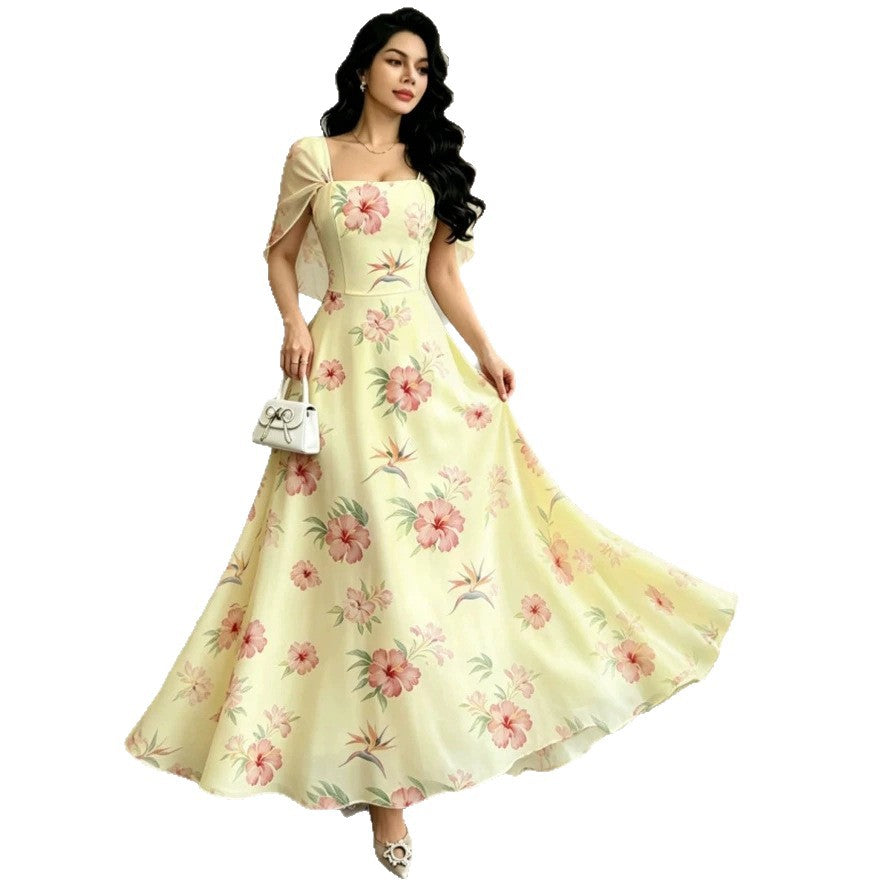 Fresh and vibrant, 's new  european and american cross-border women's wear: a dreamy, french-style printed dress with a gentle and elegant touch