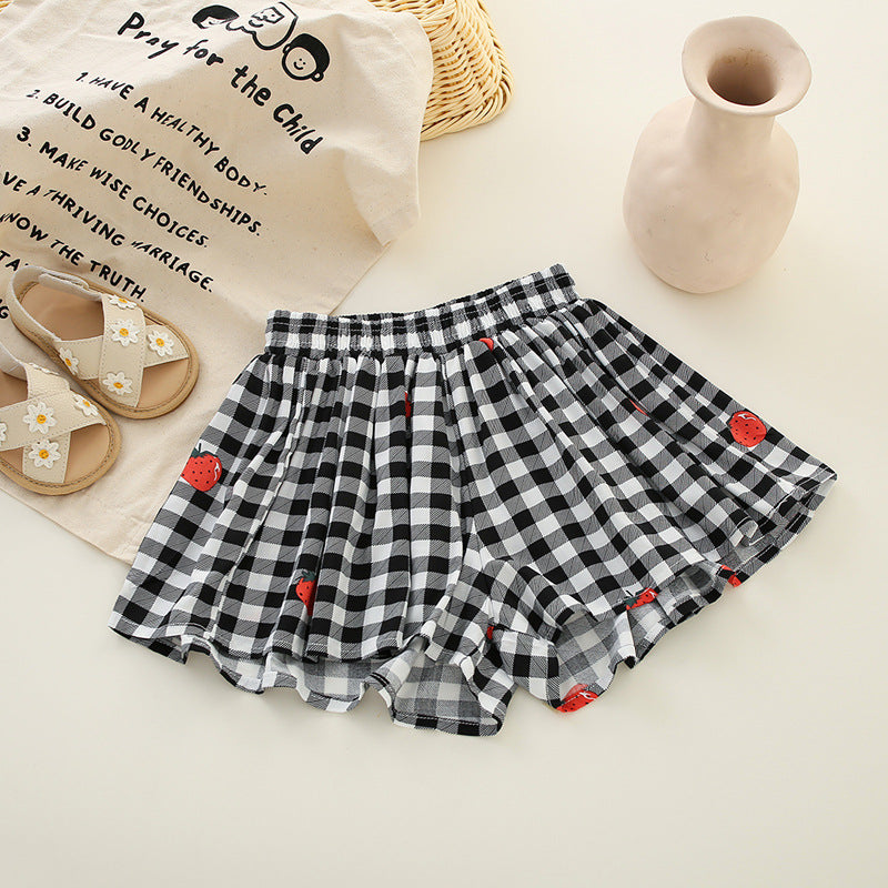Girls' shorts summer outfit - lightweight, versatile, casual, loose-fit cotton rayon skort - stylish and chic pleated skirt pants for kids