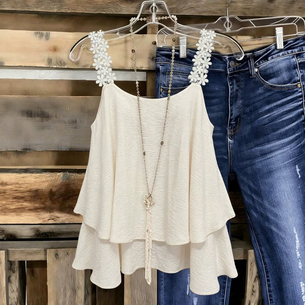 Fashion cross-border layered suspender tops flower lace shoulder strap double-layered ruffle swing looseslimming look vest