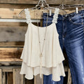 Fashion cross-border layered suspender tops flower lace shoulder strap double-layered ruffle swing looseslimming look vest