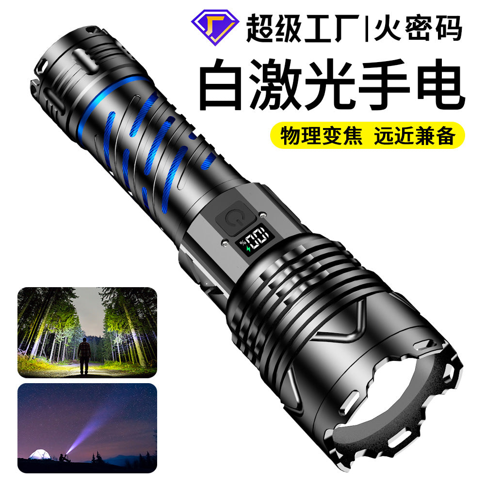 Cross-border strong light aluminum alloy multi-functional flashlight outdoor digital electric display rechargeable waterproof telescopic zoom flashlight