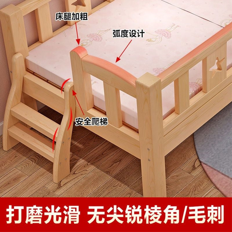 Solid wood baby crib bed with wide guardrail, single bed for boys and girls, side bed, children's splicing large bed