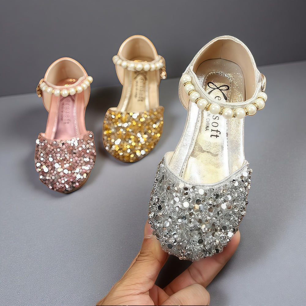 spring/autumn collection: korean style fashionable sequin princess shoes for little girls - stylish summer high-heeled comfortable single shoes wholesale