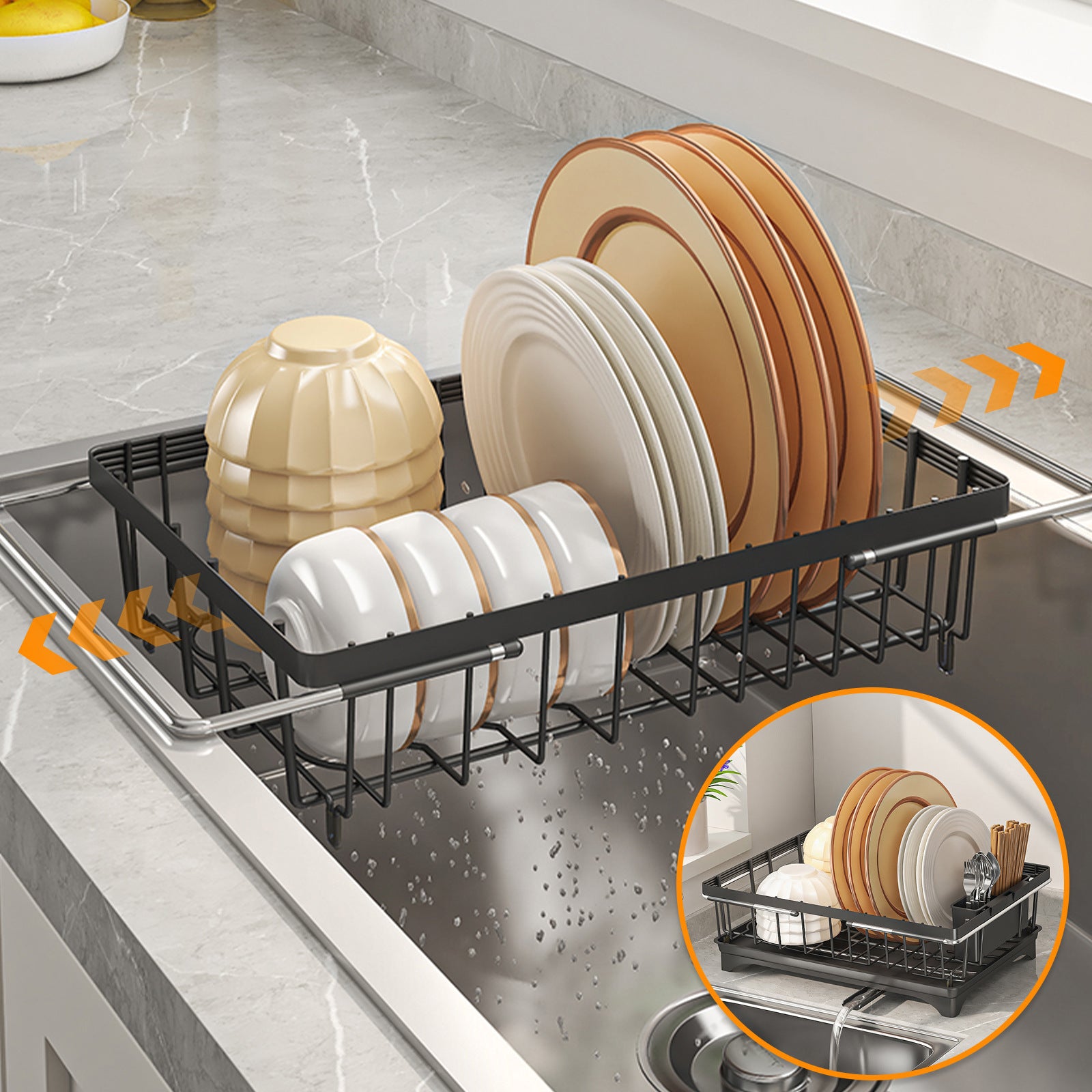 Sink Drain Basket Retractable Sink Dish Drain Rack Dish Storage Rack Kitchen Fruit and Vegetable Shelf
