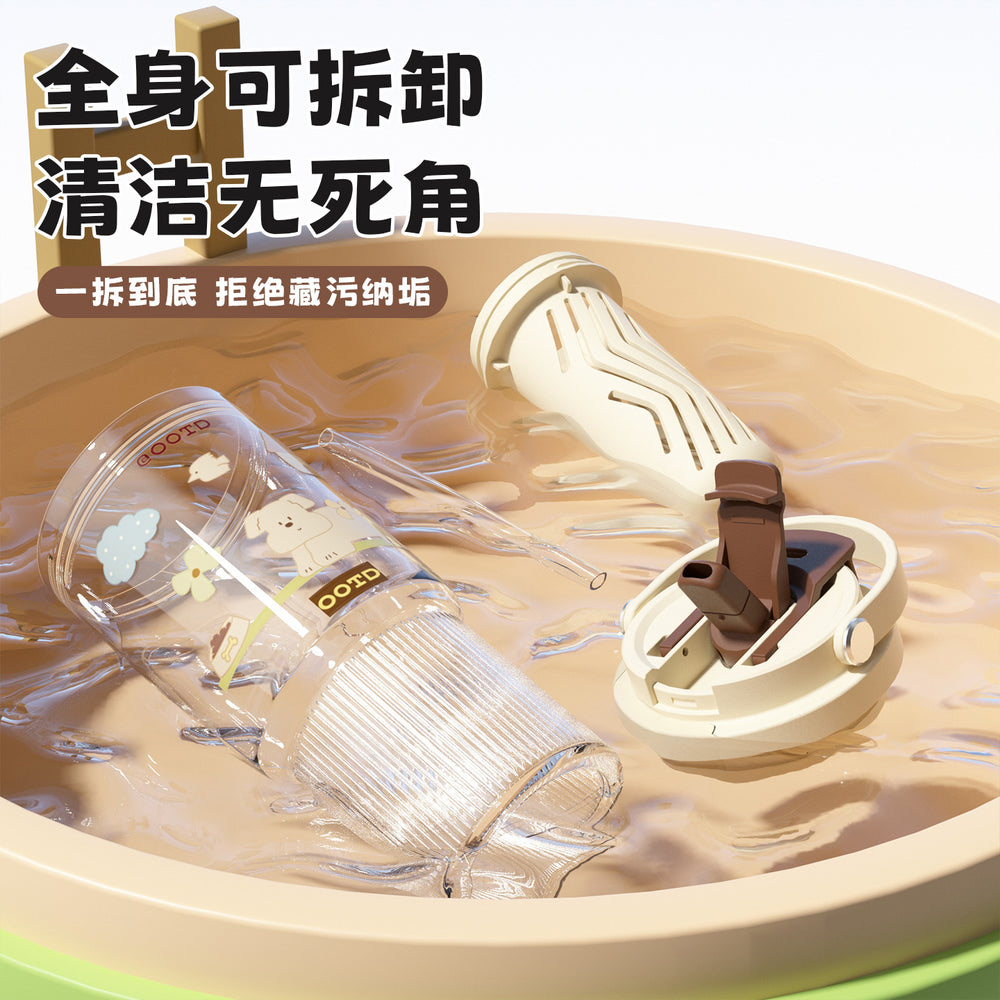 Large capacity outdoor portable cartoon handle double drink plastic cup multi-color leak-proof water bottle kids travel tumbler