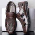Special big salenew arrivalmen leather sandals summer breathable leather shoes middle-aged and elderly soft bottom dad hole shoes cut out