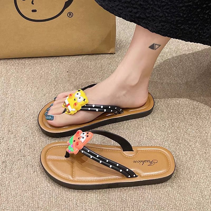 2025 new ins style super cute bowknot flat flip-flops women's summer outdoor wear with skirt hot-selling non-slip sandals