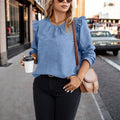 European and american casual women's top - solid color crew neck, flutter sleeves, button-back, curved hem, loose fit, slimming blouse