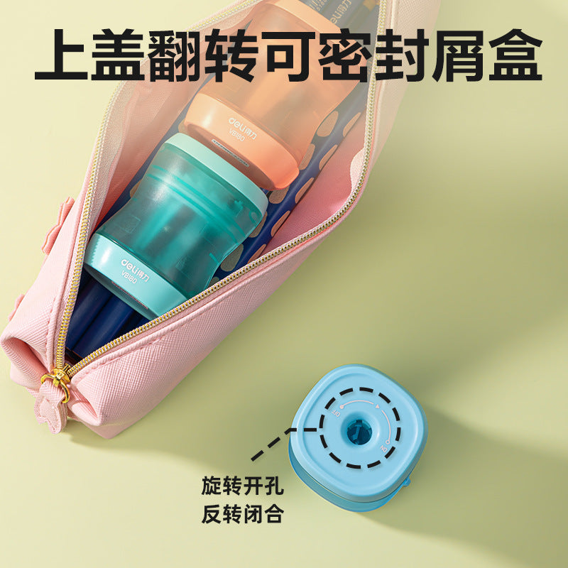 Deli VB180 pencil sharpener large capacity chip collection box simple design easy to carry and use pencil sharpener