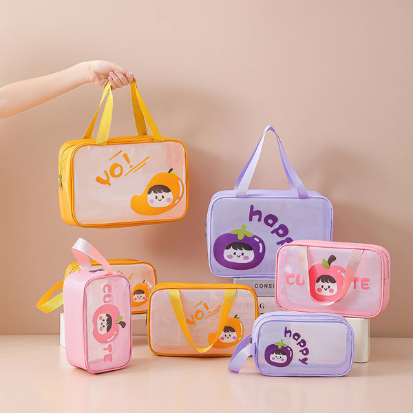 Fruit pie translucent cosmetic bag large capacity toilet bag pu waterproof storage bag portable bath bag set