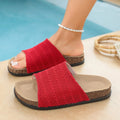 new knitted fabric one-line round toe slippers for women to wear outside cork thick-soled beach sandals  supply