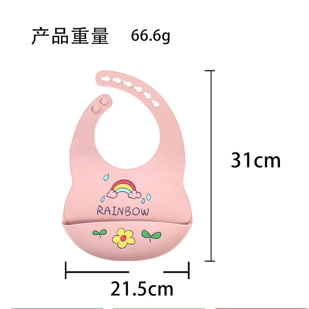 Cross-border popular baby bib ins baby saliva rice pocket leave-in summer children's silicone bib tableware set