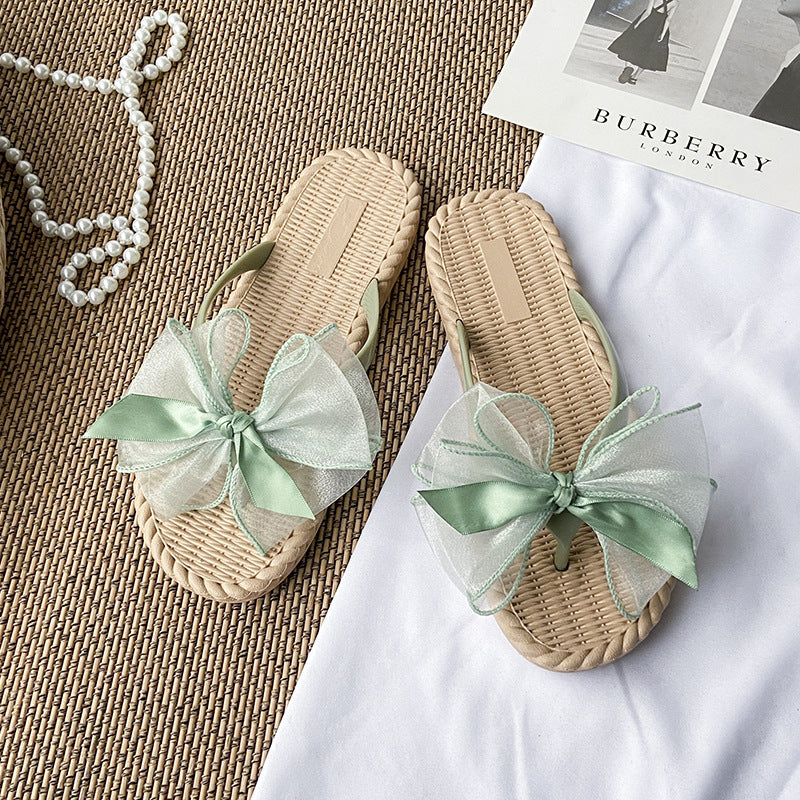 Women's slippers - 2024 summer new arrival: trendy bowknot flat sandals, versatile outdoor wear, waterproof soft sole, women's thong sandals