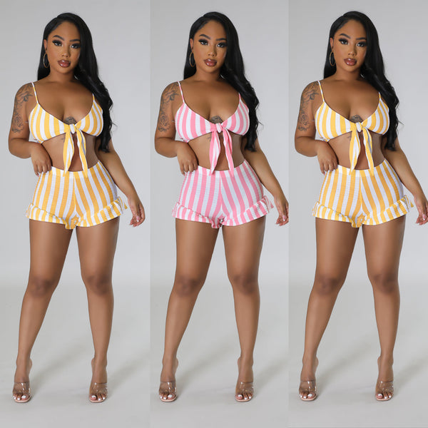 YD8749-D12 European and American women's clothing, 's new models, sexy and fashionable threaded striped two-piece set,  women's clothing