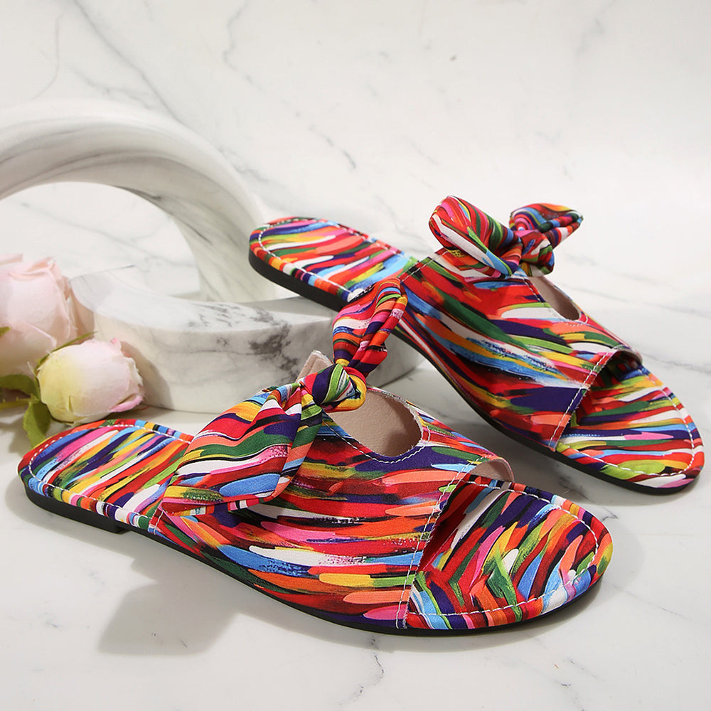 European and american cross-border  summer new arrival: women's plus size flat rainbow floral round toe thong sandals