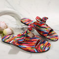 European and american cross-border  summer new arrival: women's plus size flat rainbow floral round toe thong sandals