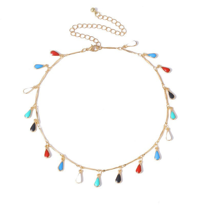 Fashion cross-border jewelry creative handmade fresh necklace female painting oil small pendant straight stick hanging mixed cut dripping oil clavicle chain