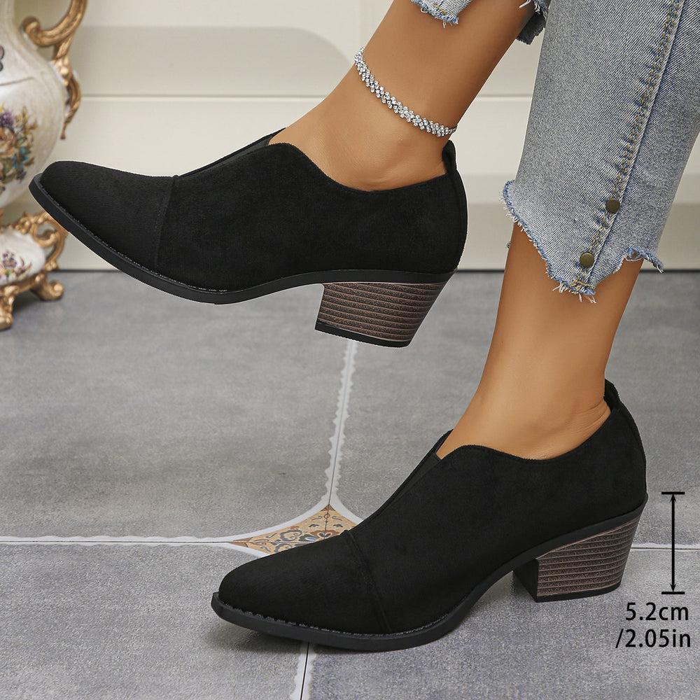 black ankle boots plus sizefashion black pointed thick soleflats women's british style small leather shoes fashion thick heel