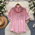 K-stylework clothing style yellow comfortable breathable short-sleeved shirt women's summer lapel looseeasiest for matchslimming looktops