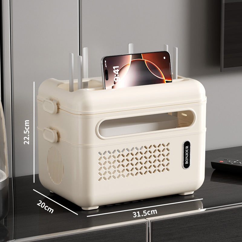 wifi router storage box, household multi-function shelf, plug-in board, charging cable, finishing box, large-capacity storage box.
