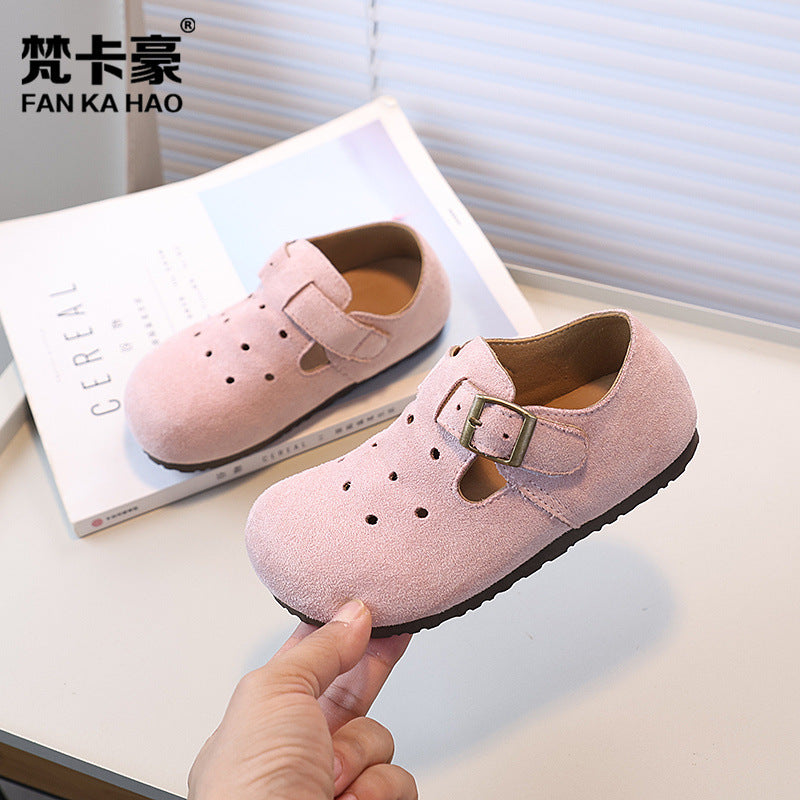 Vancahao niche style design girl cut out birkenstock shoes spring & fallnew arrivalk-stylekids small leather shoes doudou shoes