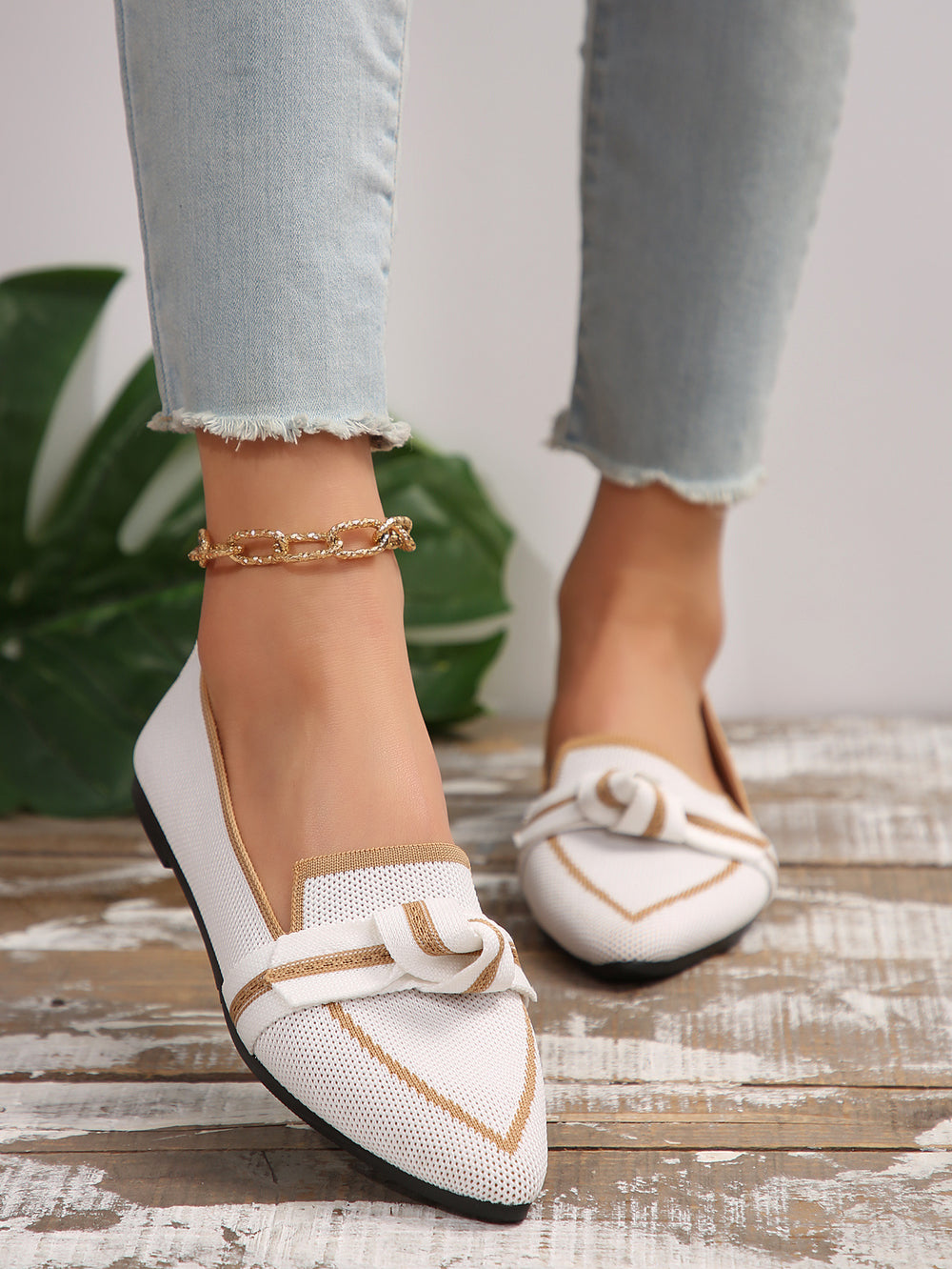 New  spring pointed-toe flat shoes - plus size fashion flyknit slip-on casual women's shoes for cross-border e-commerce